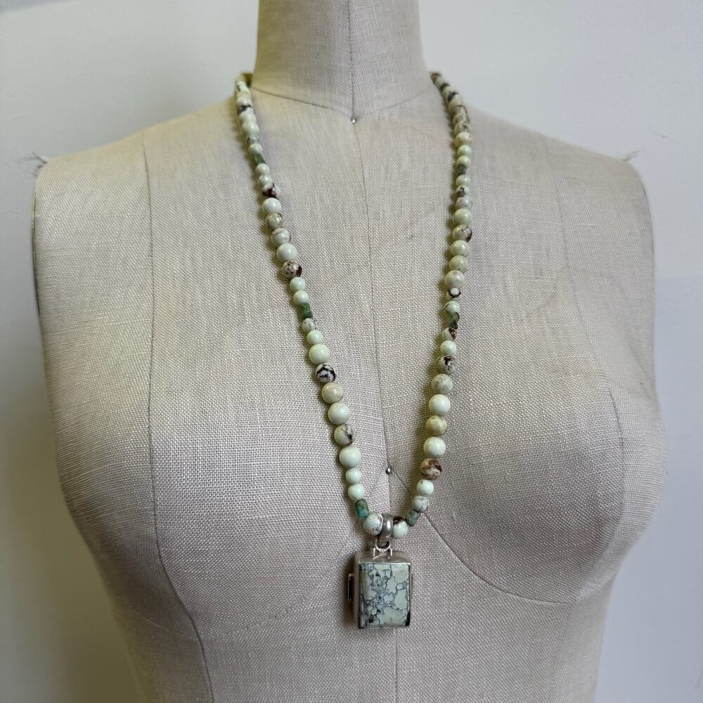 Vintage Beaded Rare Spotted Jasper & Sterling Silver Pendant Necklace - Picture 2 of 9